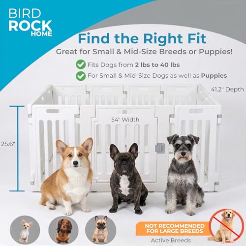 BIRDROCK HOME Pet Playpen with Door | 12 Panel | Strong Plastic | Puppy Safety Fence Pen Playpen | Non-Slip and Secure Dog Gate | White - color: White, style: 12 Panels