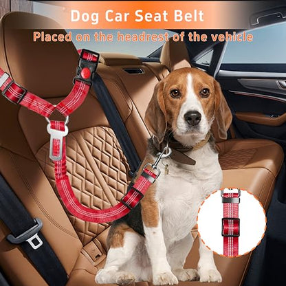 Seyezo 3-Piece Reflective Dog Seatbelt Set - Retractable, Heavy-Duty, Adjustable for Vehicle Headrests - Red - color: 2PCS Red