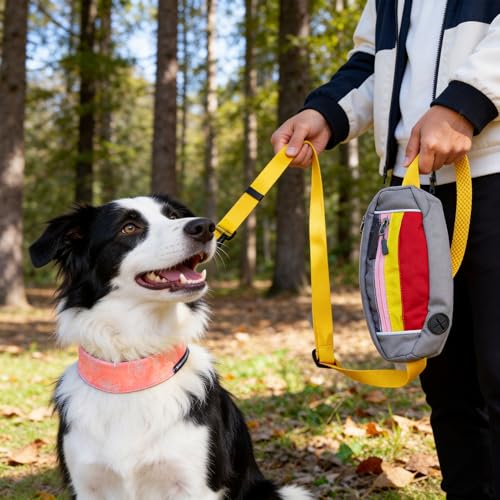 Hands Free Dog Leash with Waist Bag, Adjustable Waterproof Shock Absorption Reflective Leash with Poop Bag Dispenser Port for Medium Large Dogs Walking Running Hiking (Yellow) - color: yellow