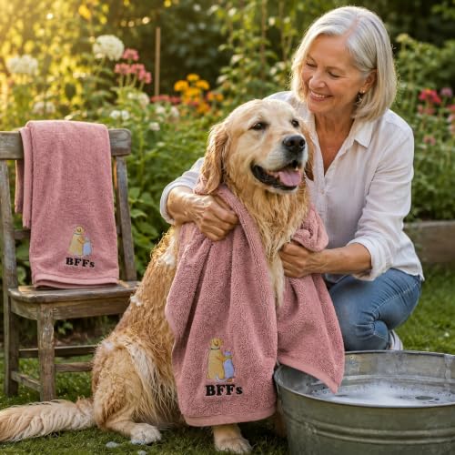 DAN RIVER Dog Towel - Pack of 1, 100% Cotton, 20x40, Ultra Soft 450 GSM, Super Absorbent & Quick Drying Towel for Dogs, Cats, and Other Pets, Dusty Rose. - color: Dusty Rose-bffs
