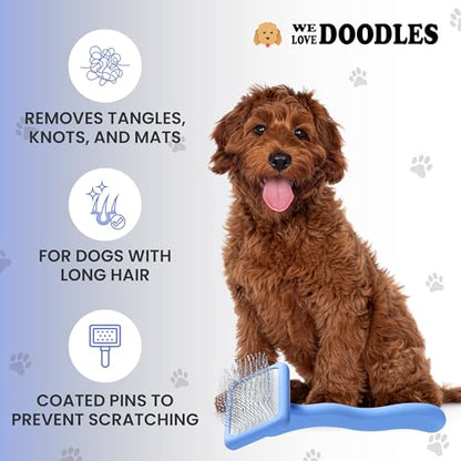We Love Doodles Slicker Brush with Non Scratching Pins - Dog Brush with Coated Pins, Slicker Brush for Dogs Dematting, Grooming Brushes for Short Haired & Long Haired, Poodle & Goldendoodle (Small) - size: Medium