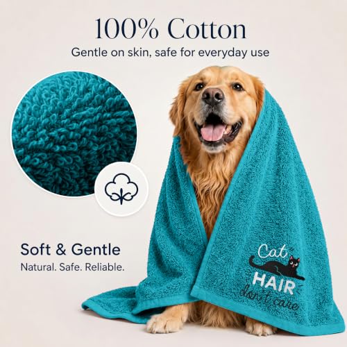 DAN RIVER Dog Towel - Pack of 1, 100% Cotton, 20x40, Ultra Soft 450 GSM, Super Absorbent & Quick Drying Towel for Dogs, Cats, and Other Pets, Teal. - color: Teal-cat Hair