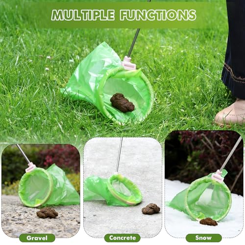 Dog Pooper Scooper, 43" Extendable Pooper Scooper Long Handle with 120 Bags | Portable Poop Scoop for Small Medium Large Dogs, No Touch, Stainless Steel, Lightweight, Foldable, Suit Yard,Wild, City, Park - color: Pink