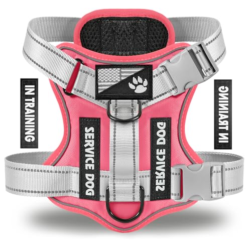 Service Dog Harness, Reflective Dog Vest Harness with 5 PCS Patches, Adjustable Soft Oxford Pet Harness, Inner Layer Mesh, Easy to Control for Small Medium Large Dogs - color: Camellia, size: X-Small (Pack of 1)