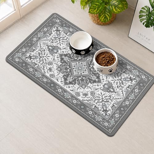 Pet Feeding Mat for Floors Waterproof Dog Mat for Food and Water Absorbent Quick Dry Non Slip mat for Cat Bowls - color: Gray, size: 30"L x 17"W