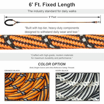 Homapet. Westalee Rope Dog Leash 6 Ft with Comfortable Padded Handle Reflective Threads with Poop Bag Dispenser for Large Dogs (Orange-Black 6FT-1/2)