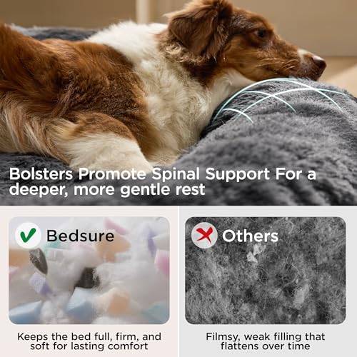 Bedsure SupportMax™ Calming Dog Bed Medium Size Dog - 30in Donut Round Washable Medium Pet Bed, Anti-Slip＆Removable Cover,420GSM Anti-Anxiety Fluffy Plush Faux Fur,Fits up to 45 lbs Pets - color: Dark Grey, size: M(30x30x7)