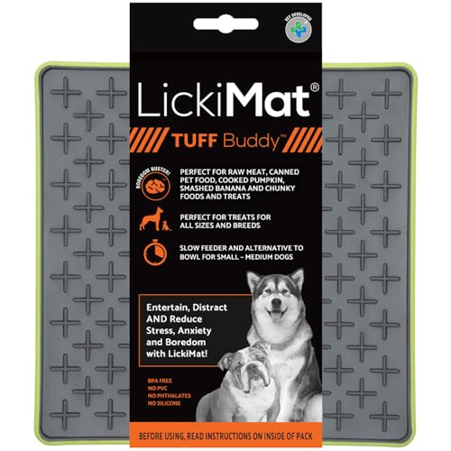 LickiMat Tuff, Heavy-Duty Buddy, Dog Slow Feeder Lick Mat, Boredom Anxiety Reducer; Perfect for Food, Treats, Yogurt, or Peanut Butter, Fun Alternative to a Slow Feed Dog Bowl, Green - color: Green