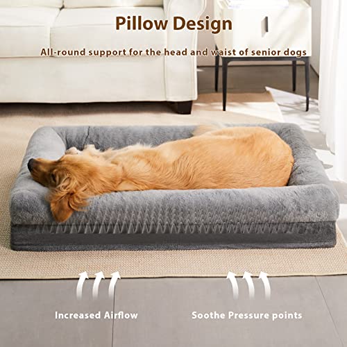 BFPETHOME XL Extra Orthopedic Dog Bed for Large Dogs – Washable Couch-Style Pet Bed with Supportive Bolster Sides, Removable Waterproof Cover, Non-Slip Bottom, Comfortable Dog Bed for Better Sleeping - size: 41.0"L x 28.0"W x 6.0"Th