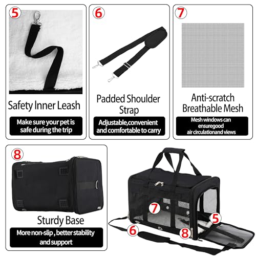 Soft Sided Cat/Dog Carrier，Collapsible Mesh Pets Travel Carriers for Pet/Puppy with Shoulder Strap & Removable Mat，Top Load Small Dogs/Cats Carry Bag Up to 25 Lbs（Black - L） - size: Black L