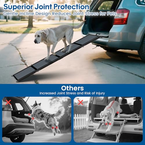 HBTower 67" Long & 17.3" Wide Folding Dog Ramp for Car, SUV & Truck – Portable Pet Ramp with Non-Slip Surface, Extra Wide Steps for Large Dogs Up to 250LBS - size: 67" L x 17.3" W