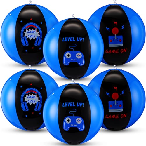 6 Pcs 12 Inch Inflatable Video Games Beach Balls for Kids Video Games Birthday Party Favor Decorations Pool Toy PVC Beach Ball - style: Video Game