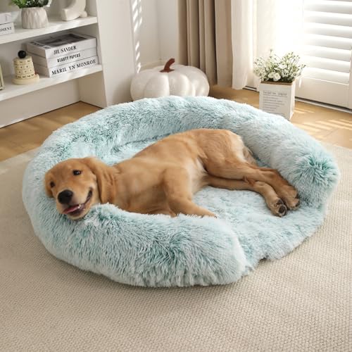 Orthopedic Dog Bed Round Pet Bed, Donut Washable Dog Bed for Small and Medium Dogs, Fluffy Cat Bed Removable Cover and Non-Slip (Aqua, M) - color: Aqua, size: 23.6x23.6x3.9 in
