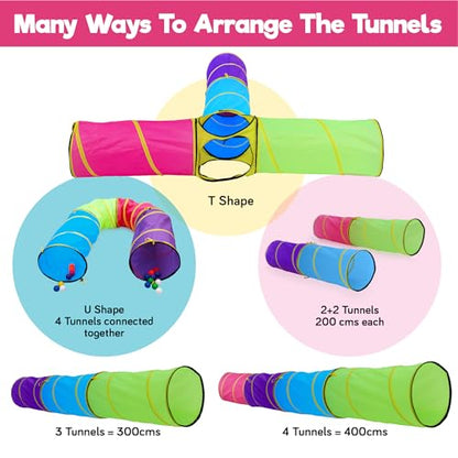 Hide N Side Kids Play Tunnels, Indoor Outdoor Crawl Through Tunnel for Kids Dog Toddler Babies Children, Pop up Tunnel Gift Toy (Multi, 4 Way)