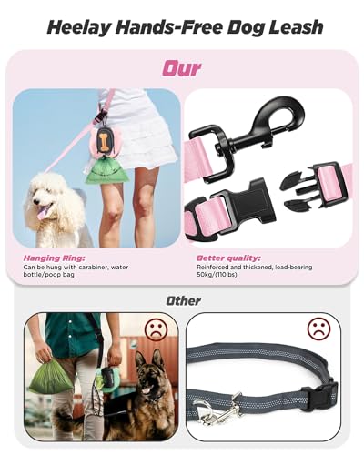 Hands Free Dog Leash, 5.9-8.2ft Multifunctional Crossbody Rope with Explosion-Proof Handle and Adjustable Training Hands Free Leash for Medium Dogs Walking,Light Pink - color: Light Pink