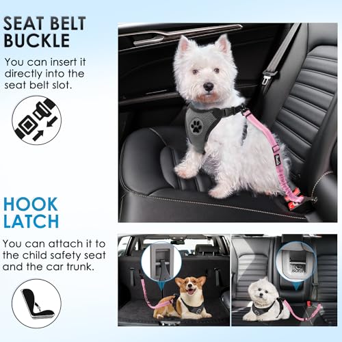 Lukovee Dog Seatbelt Leash for Cars, 2 Pack Pet Safety Seat Belt with Adjustable Buckle & Reflective Bungee, Connect Dog Harness in Vehicle Dogs Restraint Travel Daily Use (Pink) - color: A-Pink