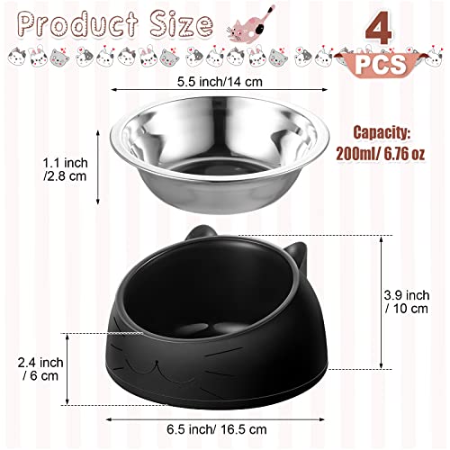 Irenare Elevated Cat Bowls 4 Pack, Stainless Steel Slanted Food Dishes 7oz, Raised Pet Bowls for Cats Small Breeds, Ergonomic Kitten Puppy Feeding Set for Digestion Health Easy Clean