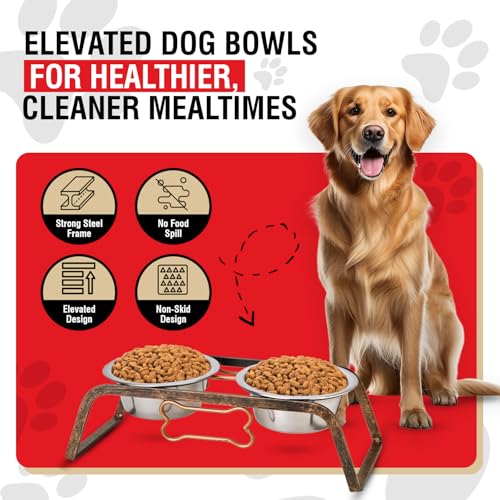 Loving Pets Elevated Dog Bowls – Raised Stainless Steel Dog Bowls with Steel Stand – Non-Skid, No Spill Feeder for Small, Medium & Large Dogs – Easy to Clean, Durable Raised Dog Feeding Station - color: Aged Copper, size: 1 Pint