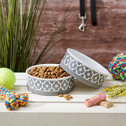 Bone Dry Paw Print Ceramic Pet Bowl, Lattice Collection, Medium Set, 6x2", Gray, 2 Count - color: Gray, size: Medium Set, 6x2"