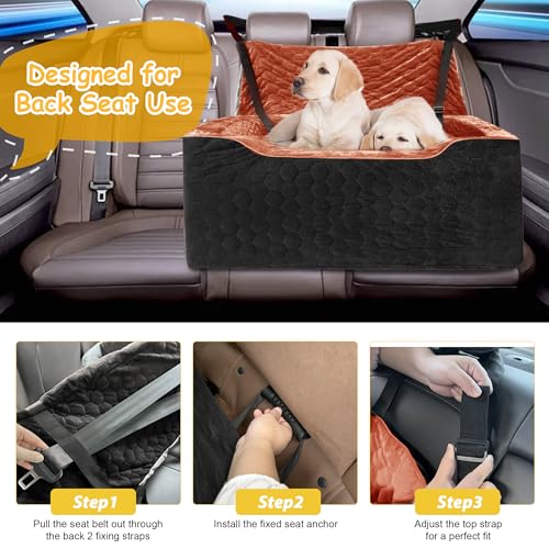 Dog Car Seat for Medium/Large Dog Booster Seat Under 60 lbs or 2 Small Dogs, Multi-Functional Pet Car Seat with Thick Cushion, 2 Safety Leashes (Black/Red Brown, Medium) - color: Black/Red Brown