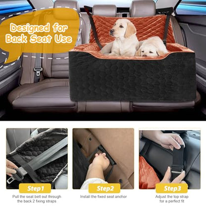 Dog Car Seat for Medium/Large Dog Booster Seat Under 60 lbs or 2 Small Dogs, Multi-Functional Pet Car Seat with Thick Cushion, 2 Safety Leashes (Black/Red Brown, Medium) - color: Black/Red Brown