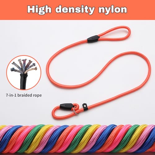 FOVRLZSE 3-Pack Adjustable Dog Slip Leads Pink/Light Blue/Orange - Super-Strong, Easy On/Off, No Collar Needed, Standalone Use, Eye-Catching for Walking/Training - color: Pink, Blue, Orange