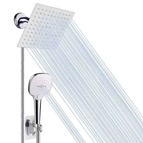NearMoon Shower Head with Hose, High Pressure Stainless Steel Rain Shower and 3 Settings Handheld Spray Combo with Push Button Flow Control (8 Inch, Chrome Finish) - color: Chrome Finish, size: 8 Inch
