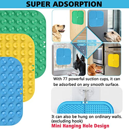 Dog Licking Mat, 3 Pcs Large Licking Mat for Dogs with Suction for Anxiety, Peanut Butter Dog Licking Mat Slow Feeder Dispensing Treater Lick Pad for Dogs Cats Grooming Bathing and Training - color: Yellow&Green&Blue