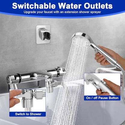 Bathtub Faucet Shower Head Sink with 79" Hose, Tub Faucet Sink Hose Sprayer Attachment Set (8 Adapters) for Bathroom Garden, ON/OFF 6 Modes High Pressure Handheld Shower Extension Kit, Removable