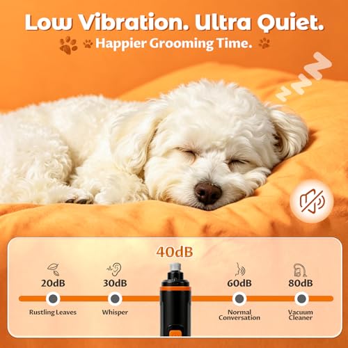 Upgraded Ultra Quiet Dog Nail Grinder with LED Light & Safety Guard - Rechargeable Adjustable Speed Pet Nail Trimmer for Painless Grooming of Dogs & Cats
