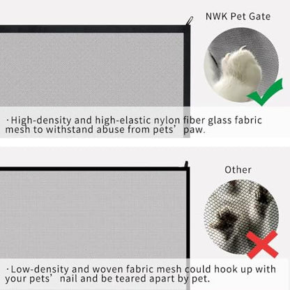NWK Dog Gate for Stairs and Doorways 38''X30'' Fits 32 to 36 Inch Opening | Baby Gate,No Drill, Walk Through, One Hand Operation, Damege-Free Tape, Easy Intallation, 6 Hooks Design, Mesh Material, - size: 38'' X 30''