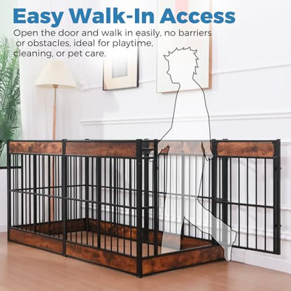 Dog Playpen, 35.4" Height Dog Pen Indoor, Heavy Duty, Safe and Sturdy, Furniture Style Puppy Pen - color: Rustic Brown, style: 6 Panels (35.4" High)