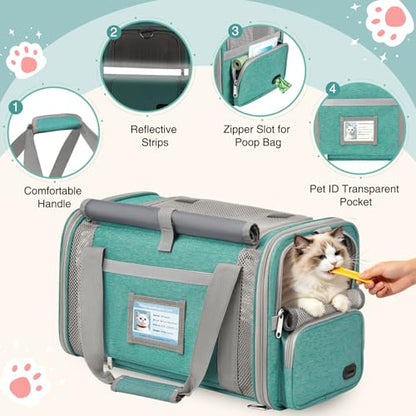Soft Cat Carrier for Pets Up to 20 Lbs, Collapsible Cat Carrier Bag with Privacy Curtains, Airline Approved Small Pet Carrier for Small Medium Cats Dogs Puppy, Washable Soft Pet Travel Bag Dog Carrier - color: Lake Green