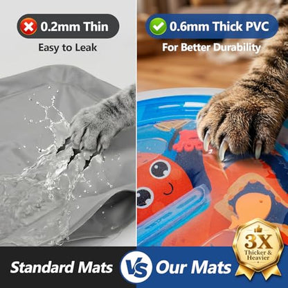 Thickened Cat Sensory Water Play Mat, Interactive Aqua Cats Water Mat with Floating Fish and 2 Balls for Cats & Dogs, Indoor Pet Water Bed Play Mat - color: Round
