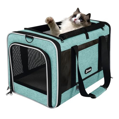 GAPZER Cat Carrier 18"x11"x11" TSA Approved Ventilated Top Open Softsided Pet Air Travel Bag, Small Animal Basic Crate Shih Tzu Dog Kennel Carry Case, 4-Mesh-Side Kitty Carry on up to 20lbs Teal - color: Turquoise