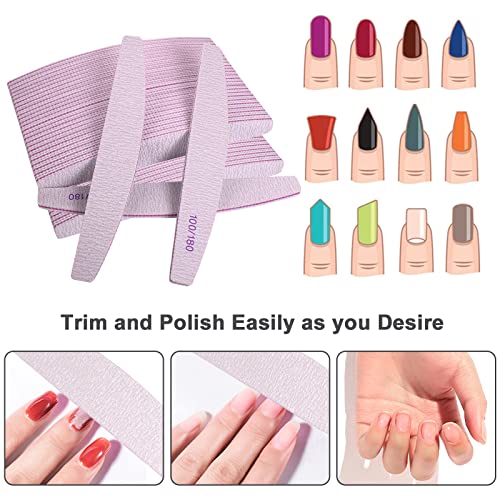 Nail Files (50 Pcs), 100/180 Grit Nail File Emery Board Bulk for Acrylic Nails and Natural Nails, Limas para Unas Acrilicas Profesional Pack Filers for Gel Nail Double Sided Manicure Curved Gray - size: 50 Pcs Halfmoon 100/180 Grit