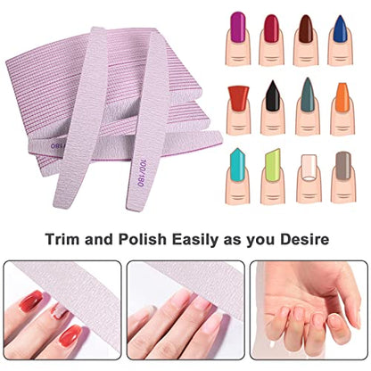 Nail Files (50 Pcs), 100/180 Grit Nail File Emery Board Bulk for Acrylic Nails and Natural Nails, Limas para Unas Acrilicas Profesional Pack Filers for Gel Nail Double Sided Manicure Curved Gray - size: 50 Pcs Halfmoon 100/180 Grit