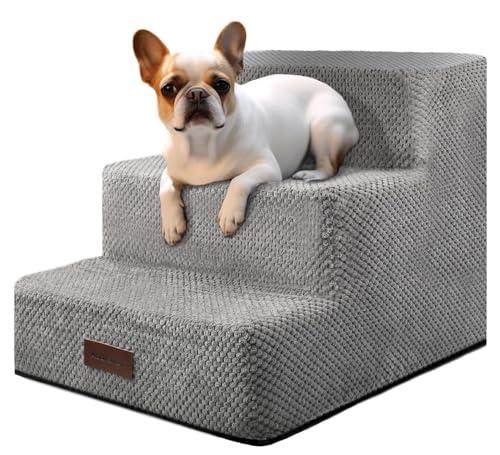 Aodisman Dog Stairs for Small Dogs, 3-Step Non-Slip Pet Stairs for Couch Sofa and Chair, Dog Bed Stairs for Puppy, Older Cat,Grey,13.6" H - color: Grey, size: 13.6"H