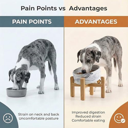 hjn Elevated Ceramic Dog Bowl 15°Slanted Raised Dog Bowl with Bamboo Stand for Small Medium Dogs and Cats, Pet Feeder -7.6-Cup (1800ml)-Marble Gray - color: Marble Gray, size: 7.6Cup