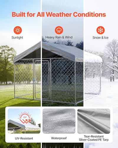 VEVOR Outdoor Dog Kennel, 6.56 x 6.56 x 5.25 ft Large Dog Kennel with Secure Lock, Outside Dogs Enclosures with UV-Resistant & Waterproof Roof Cover, Heavy Duty Pet Crate Cage Run for Large Dogs - size: 6.56 x 6.56 x 5.25 ft