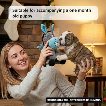 Donkey Squeaky Interactive Dog Toy -7.4''X9.8'' Plush Stuffed Chew Dog Toy with Crinkle Paper for Small Dogs and Puppies，Dog Birthing Teething Toy（Blue）
