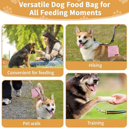 Dog Treat Pouch, Hand Free Dog Training Treat Bag with Carabiner & Magnetic Buckle, Auto Closing Dog Walking Bag for Puppy Travel or Outdoor Use, Pet Feed Snack Reward Pocket, Pink - color: Pink