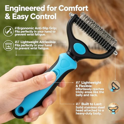 Whimsyard Dog Brush, Dual-Groom Pro All Pets Detangling Brush, Pet Pro Grooming Tool, Universal Detangling Comb for Dogs, Double-Sided Stainless Steel for Coat Care & Shedding Removal (Set/S) - color: Set/S