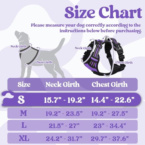 rabbitgoo Dog Harness Small Sized, No Pull Pet Harness with 3 Buckles, Adjustable Soft Padded Vest with Control Handle, Walking Reflective Pet Vest for Small Dogs, Purple, S - color: Purple, size: Small