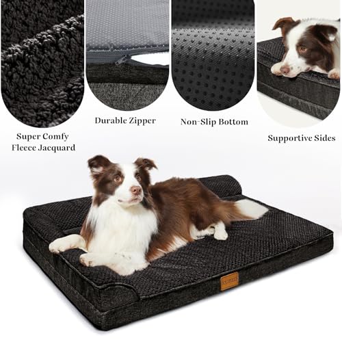 Orthopedic XL Dog Bed Large Sized Dog 48''X30'', Waterproof L Bolster Extra Large Egg Crate Foam Pet Crate Beds with Washable Removable Cover, Non-Slip Soft Pet Couch Mat, Black - color: Black, size: XXL:48x30x3.5 IN