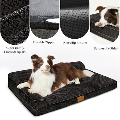 Orthopedic Dog Bed Large Sized Dog 36''X24'', Waterproof L Bolster Egg Crate Foam Pet Crate Beds with Washable Removable Cover, Non-Slip Soft Pet Couch Sleep Mat, Black - color: Black, size: L:36x24x3.5 IN
