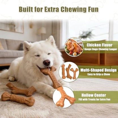 SCHITEC Dog Toys for Aggressive Chewers, 3 Pack Nylon & Wood Dog Chew Toy, Tough Chew Bone for Large Dogs 90-120lbs, Indestructible Teething Dog Toy, Chicken Flavor (Large) - style: Large