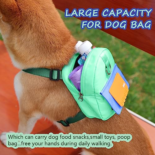 Dog Backpack Harness with Leash,Cute Pet Puppy Backpacks Bulid-in Dog Poop Bag Dispenser,Adjustable Pets Self Carrier Bag for Small Medium Dogs Travel Hiking Daily Walking(M, Green) - color: Green, size: Medium