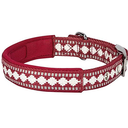 Blueberry Pet Reflective Jacquard Dog Collar with Neoprene Padding & Metal Buckle | Soft & Adjustable Safety Collar - Marsala Red, Neck 13-16.5", for Medium Breed - color: Metal Buckle-Marsala Red, size: Medium