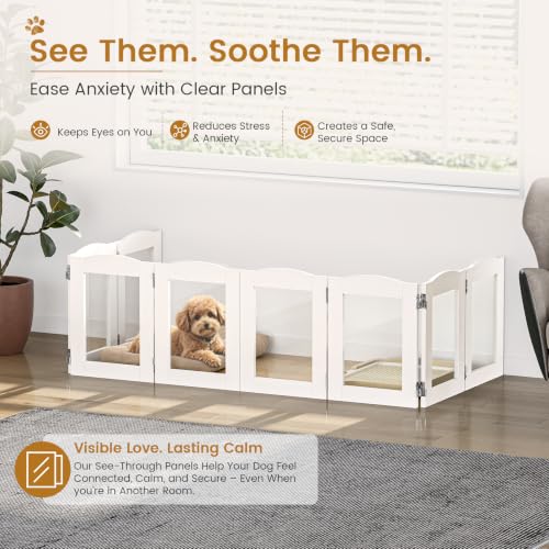 Snughome Clear Freestanding Dog Gate Indoor, 16’’H Acrylic Transparent Pet Gate for Dogs & Puppies, Foldable No Drill Pet Barrier, Adjustable Room Divider Fence for Doorway, Stairs, Hallway, 4 Panel - size: 4 Panel-16''H
